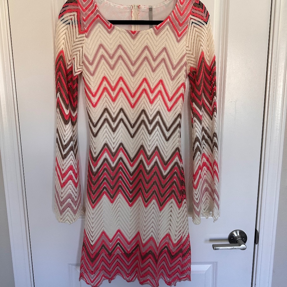 Mono B Pink + Cream Long Sleeve Knit Mini Dress